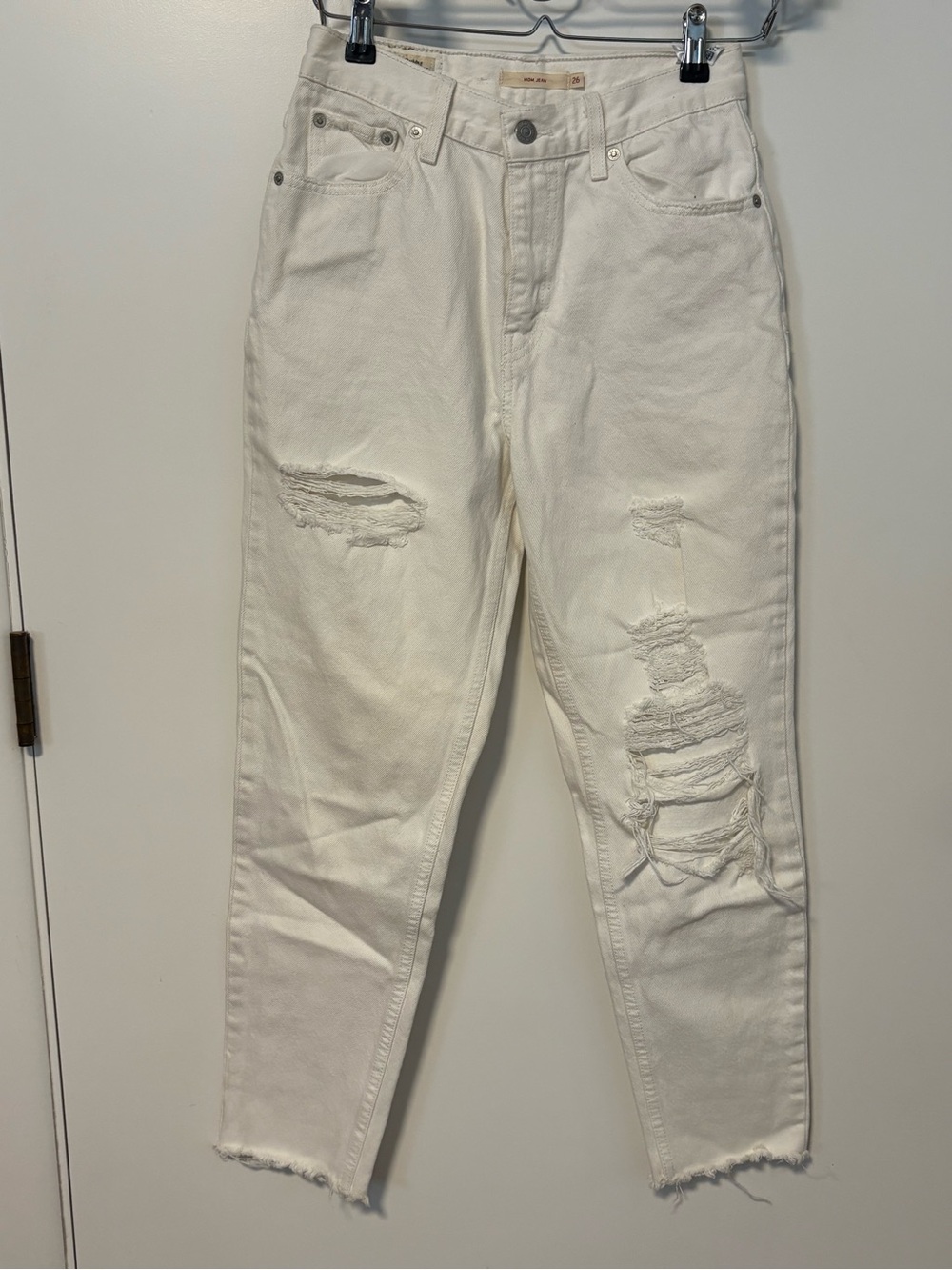 Levi's Women's Ripped Mom Jeans White